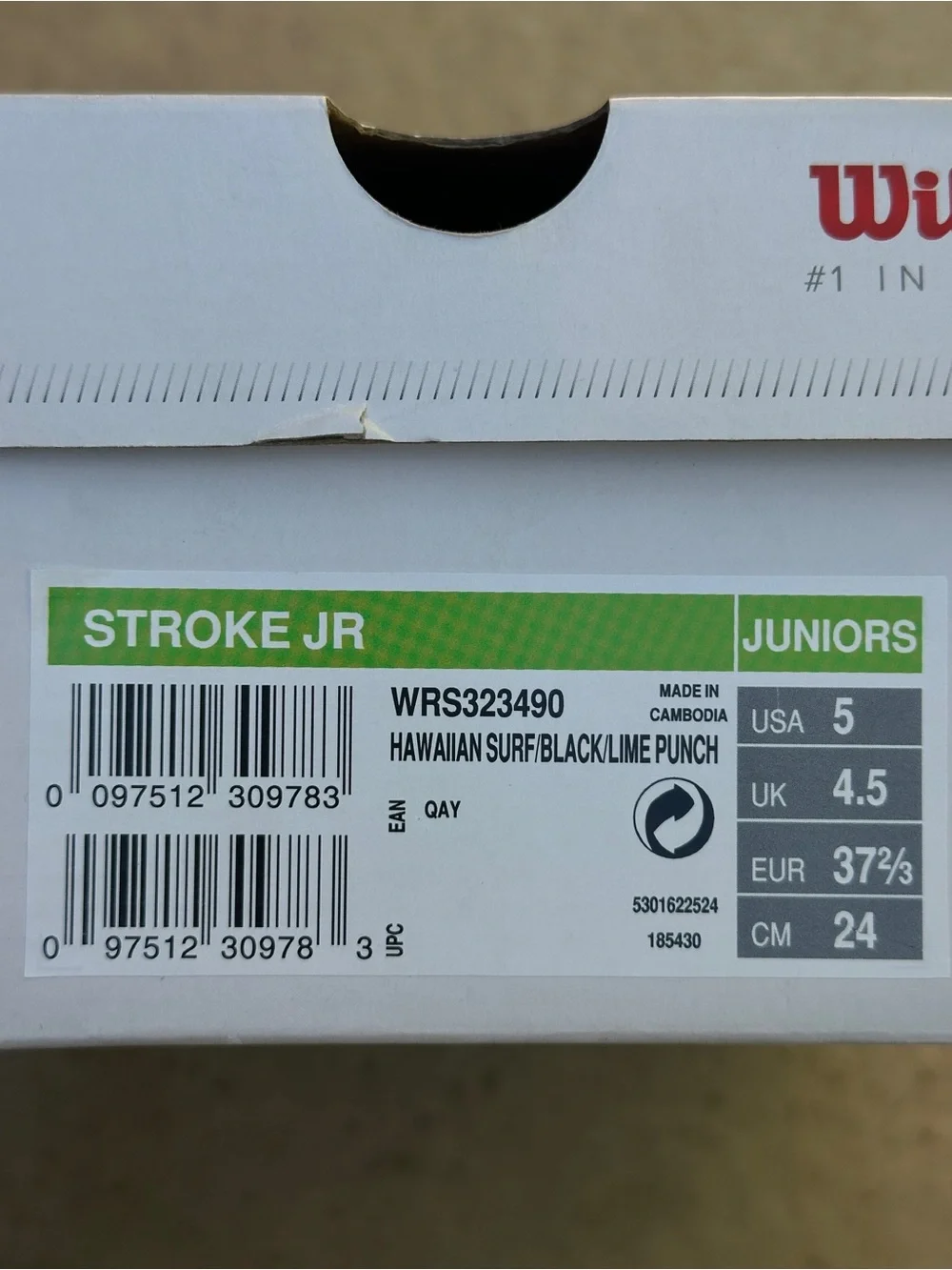 Wilson Stroke JR Tennis Shoes - Black & Blue size 5